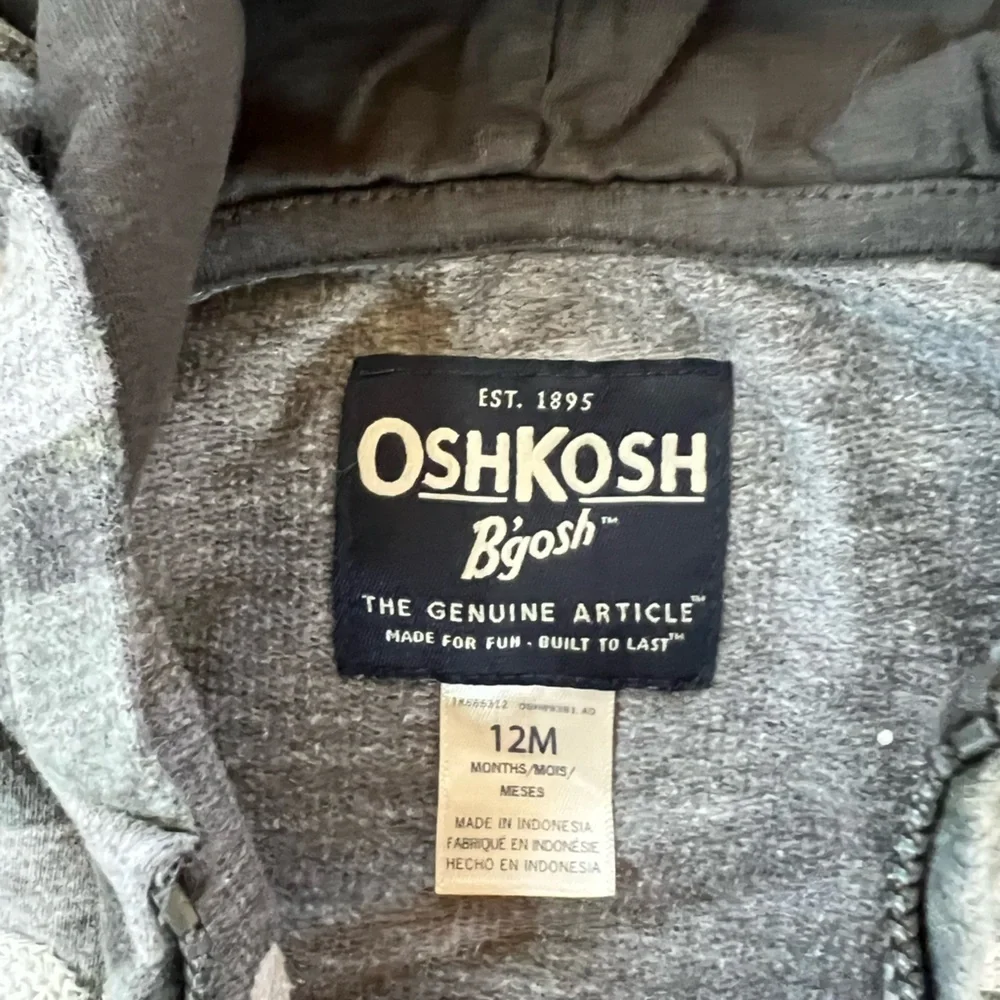 OshKosh B'gosh Gray Camo Kids Hoodie Zip up 12-18 mo baby